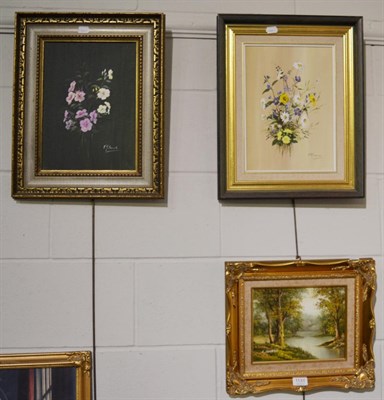 Lot 1131 - 20th century school, two still lifes of flowers by the same hand and a 20th century oil on board of