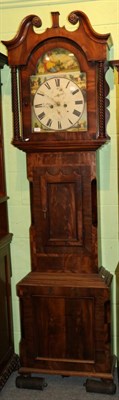 Lot 1211 - An eight day mahogany longcase clock, painted arch dial signed W. Helliwell, Leeds, circa 1830