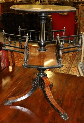 Lot 1245 - A burr walnut and ebonised two tier occasional table with gallery