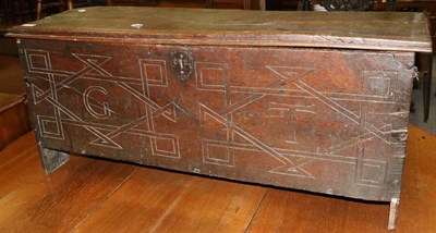 Lot 1249 - An 18th century oak kist carved with the initials ";GT"