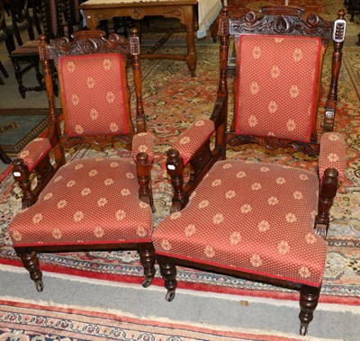 Lot 1254 - Pair of Victorian oak framed parlour chairs