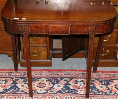 Lot 1255 - A 19th century inlaid mahogany D-end foldover tea table