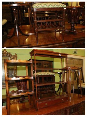 Lot 1347 - A group of reproduction furniture including a small three tier what not, three tier open...