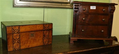 Lot 1366 - A small three drawer chest of drawers and an inlaid box