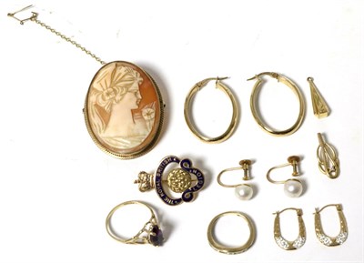 Lot 6 - A 9 carat gold enamel Royal British Legion brooch; a shell cameo brooch in a 9 carat gold...