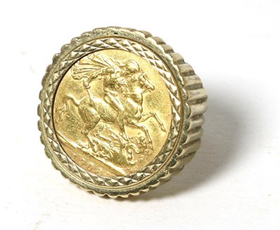 Lot 7 - An Edward VII 1908 gold sovereign, loose mount in a 9 carat gold shank as a ring, finger size M