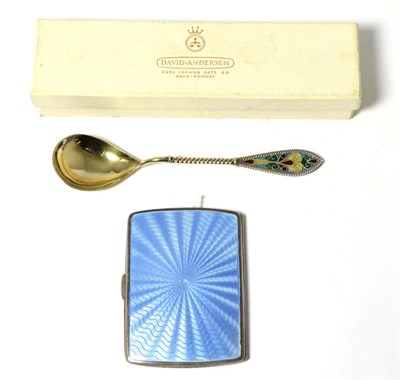 Lot 21 - A silver blue guilloche enamel curved oblong cigarette case, Deakin & Francis LTD, Birminhgam,...