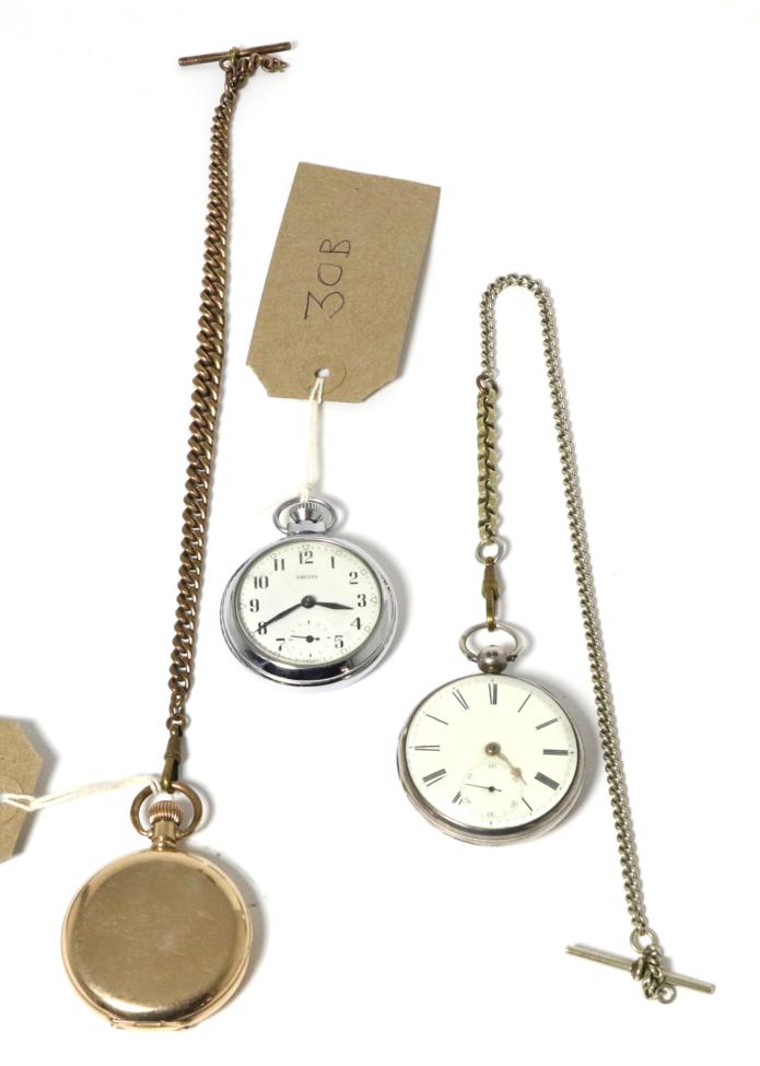 Lot 48 - A silver pocket watch, gilt metal pocket watch and a white metal pocket watch (3)