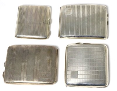 Lot 53 - Four engine turned silver cigarette cases, the largest 10cm wide