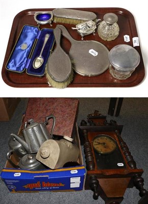 Lot 58 - Two silver mounted glass bottles, three silver dressing table items, two brushes and a hand mirror