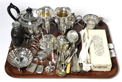 Lot 69 - A pair of silver posy vases; a silver vesta case; a silver napkin ring;  sugar tongs and toast...