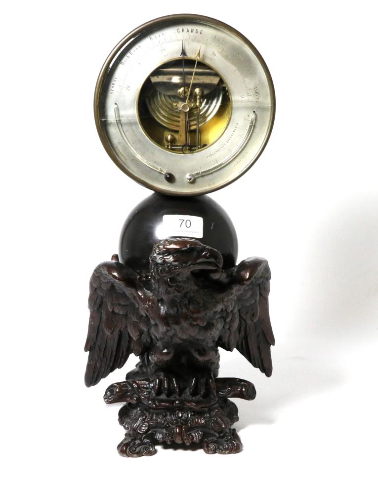 Lot 70 - A patinated barometer/thermometer, circa 1860, inscribed verso 'Presented By The Right Hon. the...