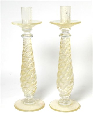 Lot 74 - A pair of Murano glass candlesticks