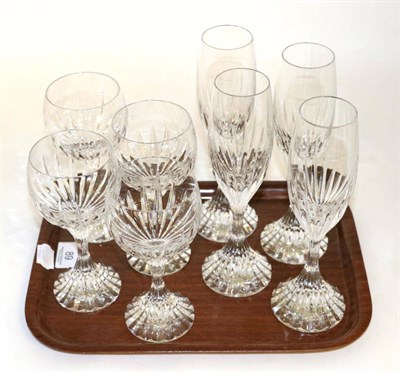 Lot 89 - A group of Baccarat Messana pattern crystal table glasses comprising: four champagne flutes and...
