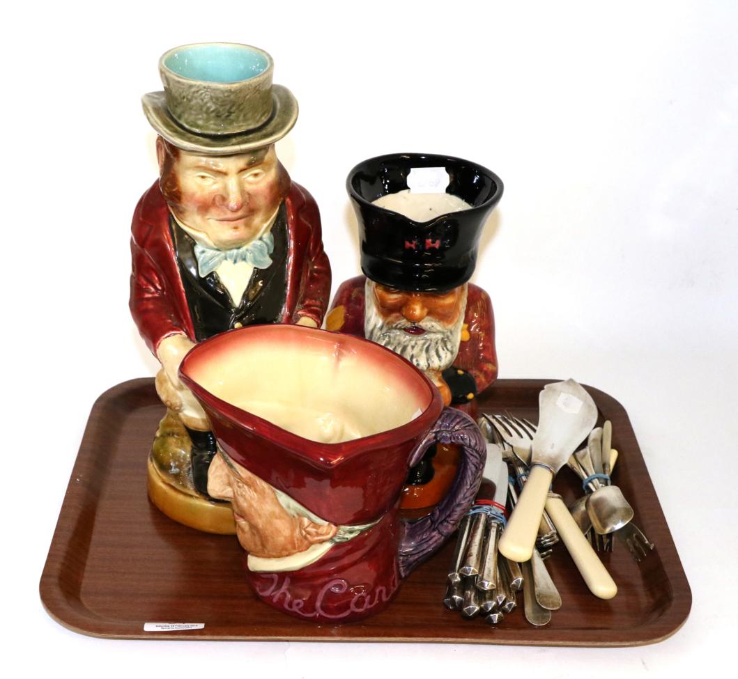 Lot 94 - A Sarreguemines Majolica pottery character jug, John Bull; two others by Royal Doulton &...