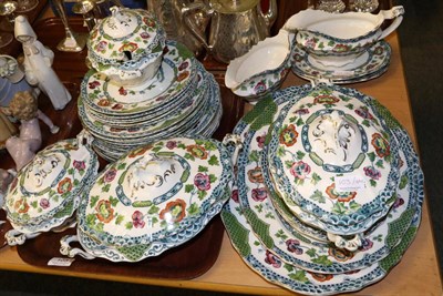 Lot 103 - A Victorian transfer painted and coloured dinner service, with painted registration number to base
