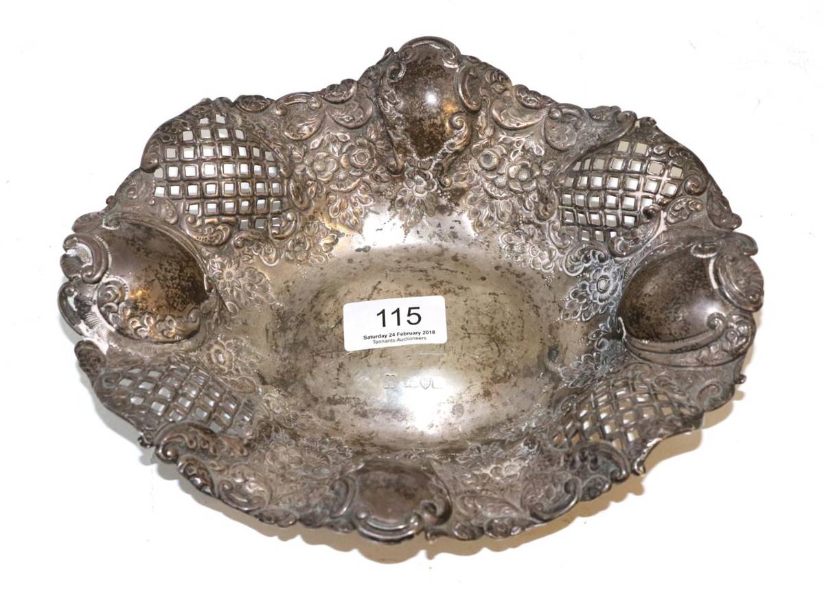 Lot 115 - A late Victorian pierced silver oval dish, Chester 1886