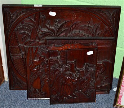 Lot 131 - A pair of Regency mahogany panels, carved in bas-relief with Abraham's Servant at the Well, and...