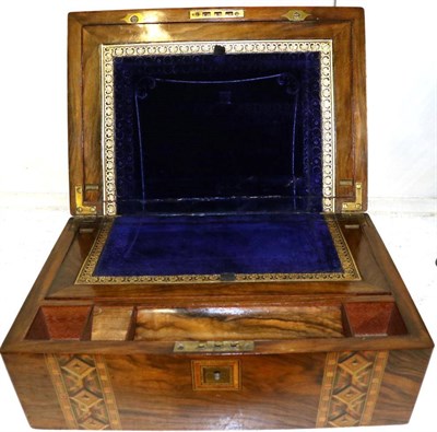 Lot 133 - A Victorian figured walnut and parquetry inlaid portable writing box with secret compartment