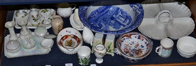 Lot 141 - A quantity of miscellaneous ceramics including a white glazed hor d'oeuvre set with blue cross...