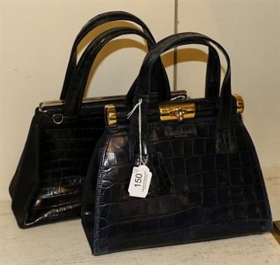 Lot 150 - Russell & Bromley London blue embossed leather handbag with gold tone twist clasp and attached...
