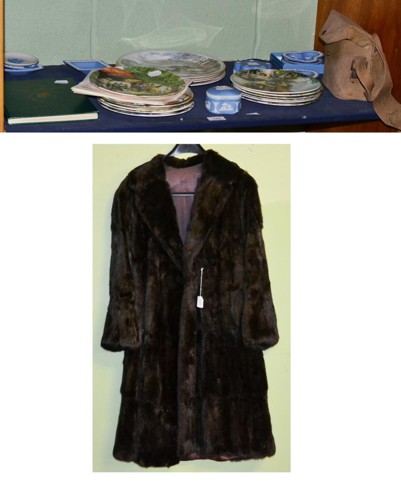 Lot 160 - A pair of Second World War binoculars in canvas case; a Coney fur full length coat; twelve...