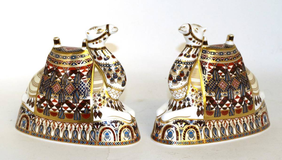 Lot 185 - Two Royal Crown Derby Old Imari Camel paperweights