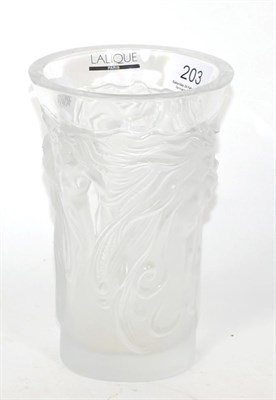 Lot 203 - A Lalique Fantasia crystal vase, moulded with frosted nude maidens, labelled, signed and...