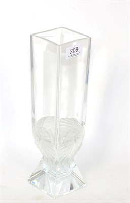 Lot 208 - A Lalique Broceliande crystal vase, moulded with four frosted leaves, signed, 29cm