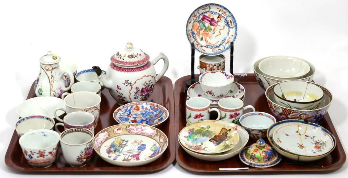 Lot 218 - A collection of Chinese Qing Long porcelain including tea pot, tea bowls, saucers etc