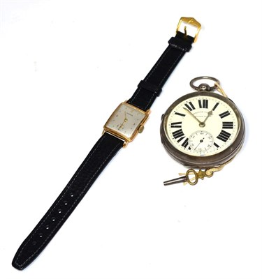 Lot 251 - A 14ct gold wristwatch, signed Marvin, case stamped 14k0.585, and a silver open faced pocket watch
