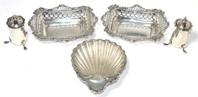 Lot 254 - A pair of Victorian silver pierced dishes, Comyns, London 1895, with pierced sides and rim; a...
