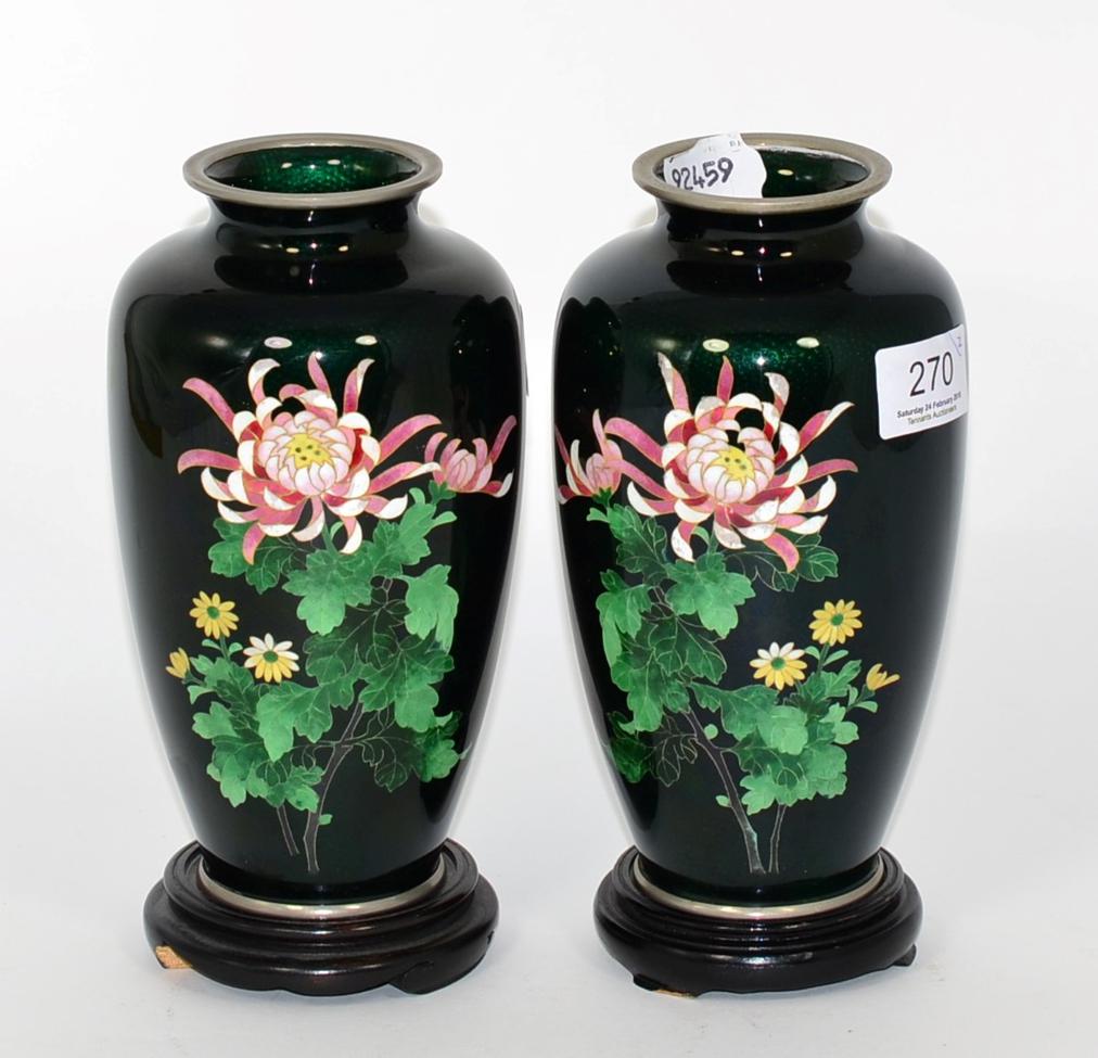 Lot 270 - A pair of cloisonne vases