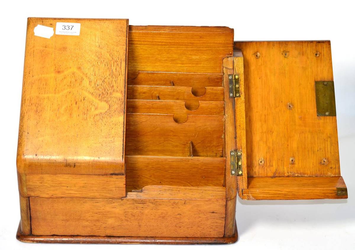 Lot 337 - An early 20th century oak desk top correspondence box