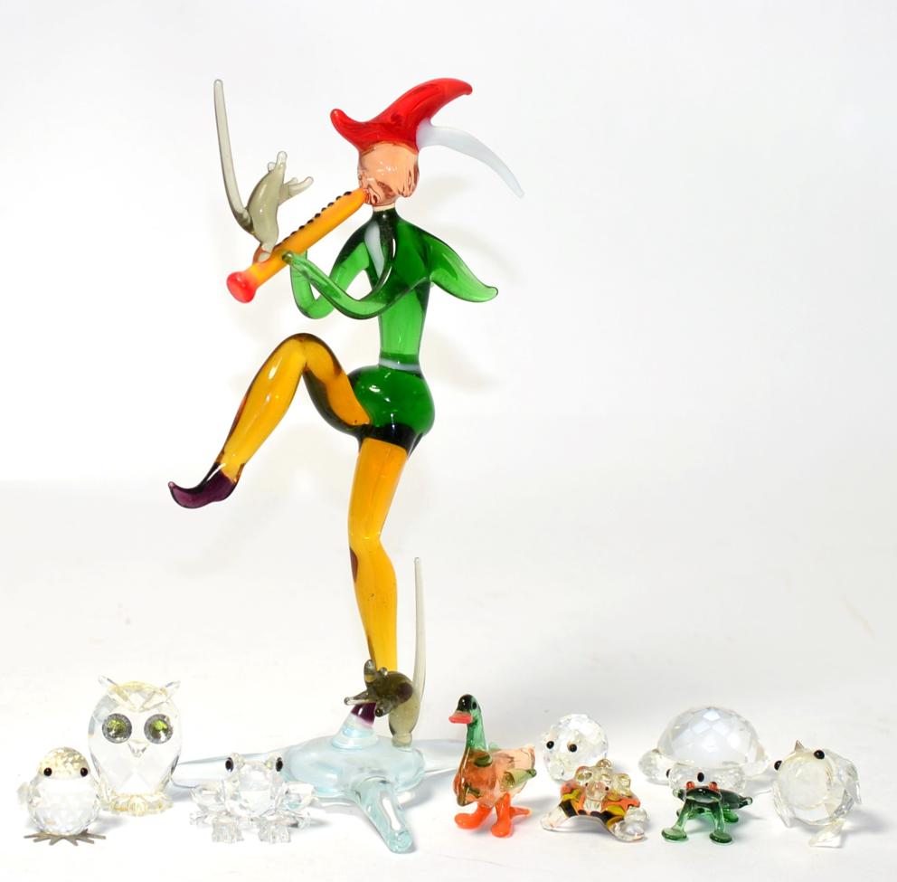 Lot 349 - Assorted Swarovski ornaments and a glass Pied Piper of Hamelin