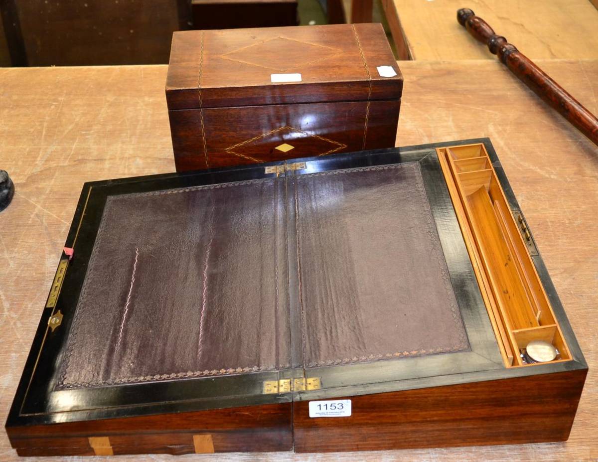 Lot 1153 - A 19th century mahogany writing slope together with an inlaid box of similar date