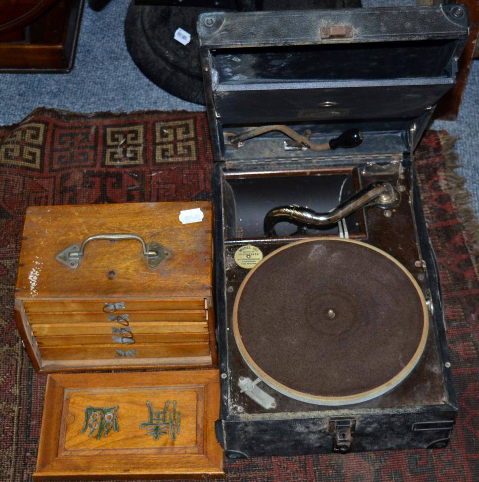 Lot 1167 - A cased Mah-jong set and a gramophone (2)