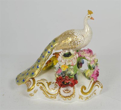 Lot 2 - A Royal Crown Derby Sitting Peacock model, with green printed mark, 18cm