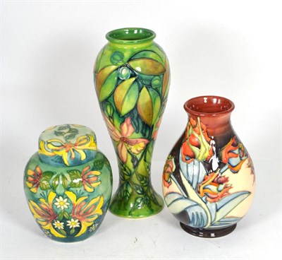 Lot 70 - A Moorcroft Summer Nights Dream ginger jar and cover, 15cm, a Moorcroft Red Tulip vase, 19.5cm...