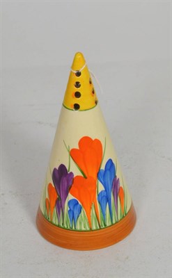 Lot 77 - A Clarice Cliff Bizarre ware Crocus pattern sifter of conical form