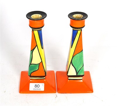 Lot 80 - A pair of Clarice Cliff candlesticks (a.f.)