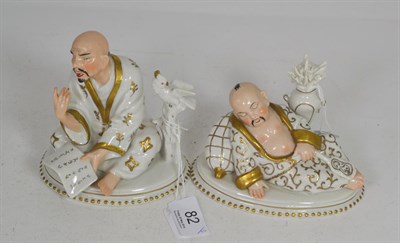 Lot 82 - Two 20th century Sitzendorf porcelain figures of oriental scholars