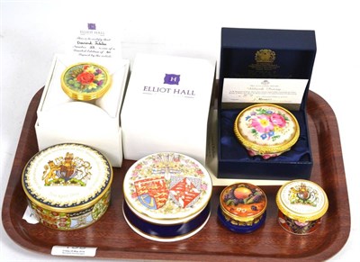 Lot 109 - Four enamel trinket boxes including two by Royal Worcester and two Caverswall porcelain trinket...