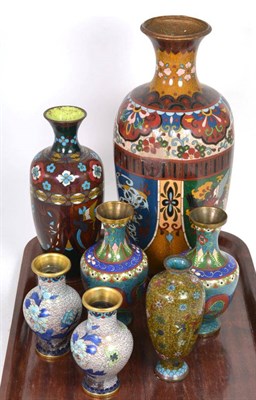 Lot 110 - Seven various Cloisonne vases