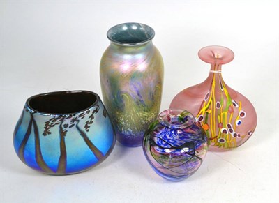 Lot 123 - Norman Stuart Clarke four art glass vases including two lustre examples