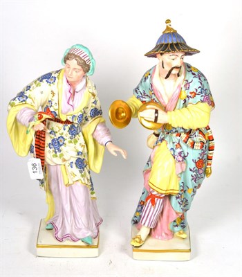 Lot 136 - A pair of large Continental painted porcelain figures (a.f.)