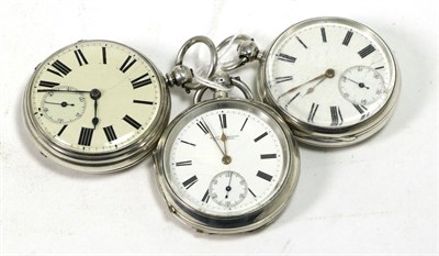 Lot 156 - Three silver open faced pocket watches, lever movements signed Robt Roskell, Liverpool,...