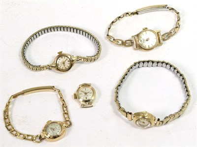 Lot 162 - Four ladies 9ct gold wristwatches, signed Accurist, Timor, Limit, Seiko and another ladies...