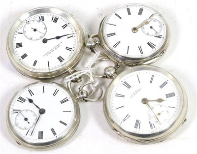 Lot 163 - Three silver open faced pocket watches, lever movements signed John James, Leeds, M.Kleiser &...