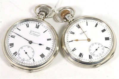 Lot 174 - Two silver open faced keyless pocket watches, signed Waltham Mass, and H Samuel, Manchester,...